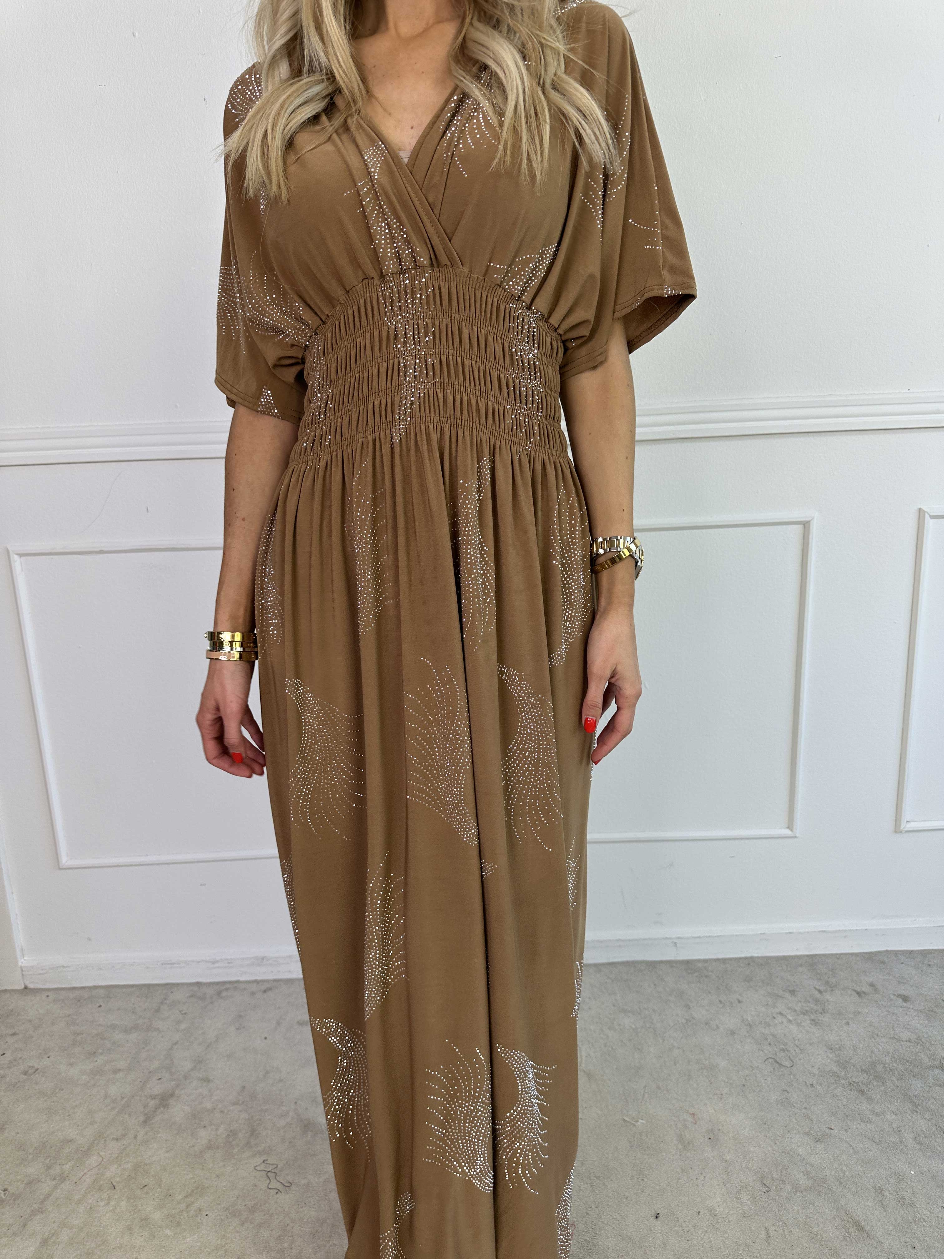 Pams Leaf Crystal - Lang elastisk kjole med mønster af similisten